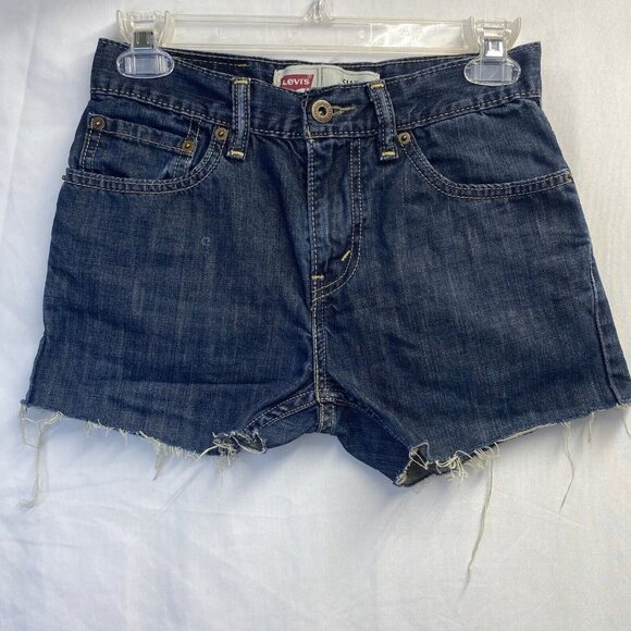 Levi’s 511 Skinny Cut-Off Raw Hem Denim Shorts Girls 12 Reg Blue Mid-Rise Used - Picture 1 of 16